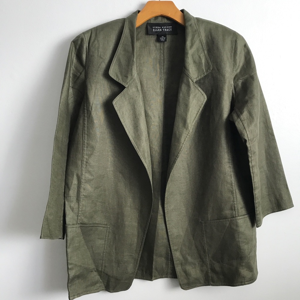 ELLEN TRACY WOMENS 100%LINEN BLAZER JACKET GREEN 10